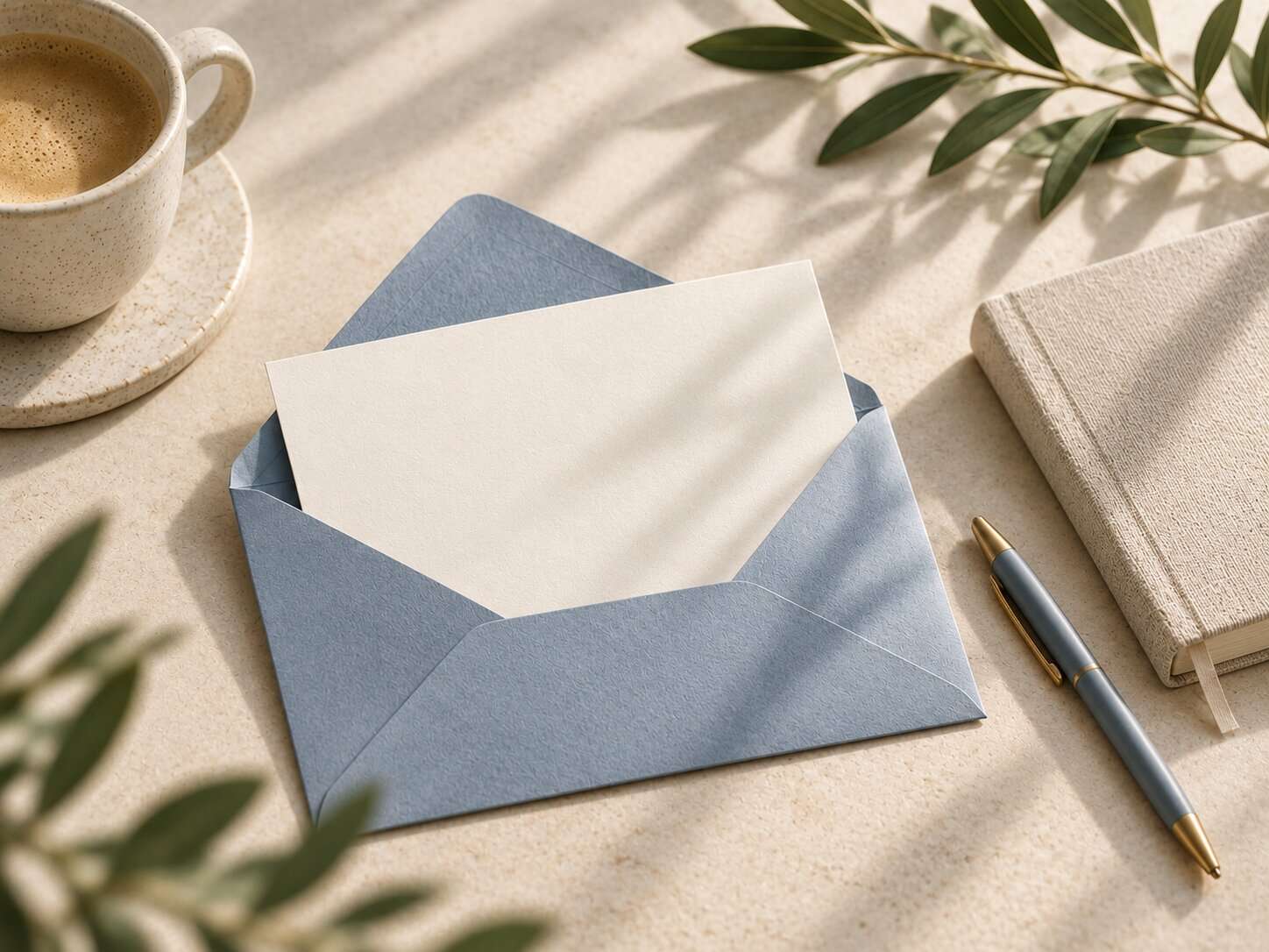 Blue envelope on desk